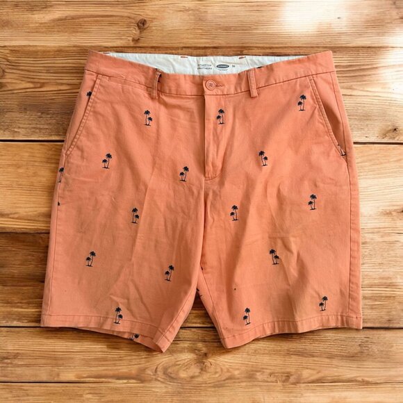 OLD NAVY Men's Orange  Ultimate Slim Palm Tree Embroidered Shorts Size 36 - Picture 1 of 8